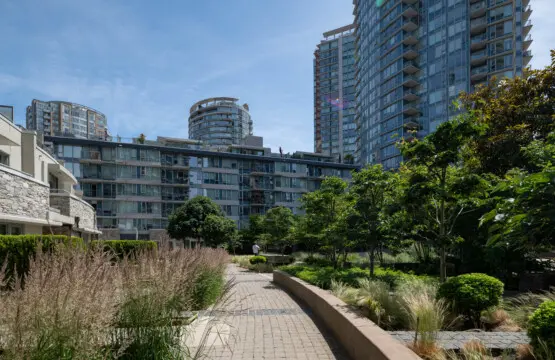 Serene Courtyard — relax and recharge in this lush, landscaped garden oasis, offering a peaceful escape right in the heart of downtown Vancouver.