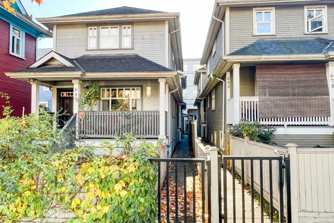 Front view of the property — the furnished suite is quietly situated at the back of the home, offering extra privacy and a peaceful retreat during your Vancouver stay.