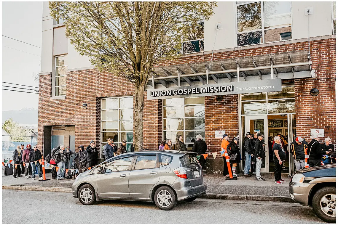 The property shares a lane with the Union Gospel Mission — a local organization dedicated to providing meals, shelter, recovery programs, and support for individuals facing homelessness and addiction in Vancouver.