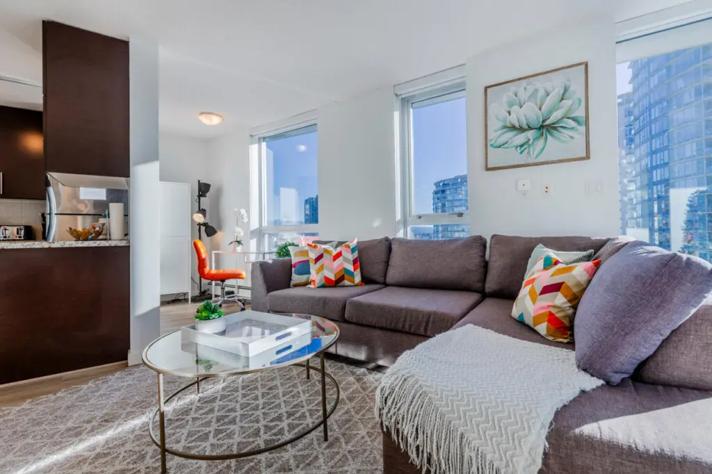 Modern comfort meets urban charm in this bright downtown Vancouver living space. With panoramic city views and cozy, colorful accents, it’s the perfect spot to relax and recharge between city adventures.