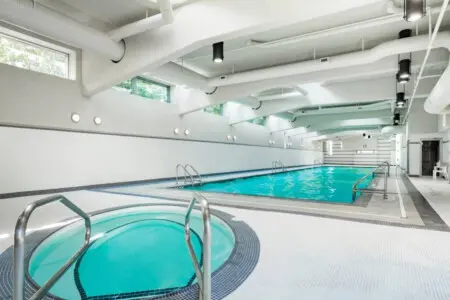Relax and recharge in the indoor pool and jacuzzi — a peaceful retreat after a day of exploring Vancouver. This bright wellness area offers the perfect spot to unwind and refresh during your urban getaway.