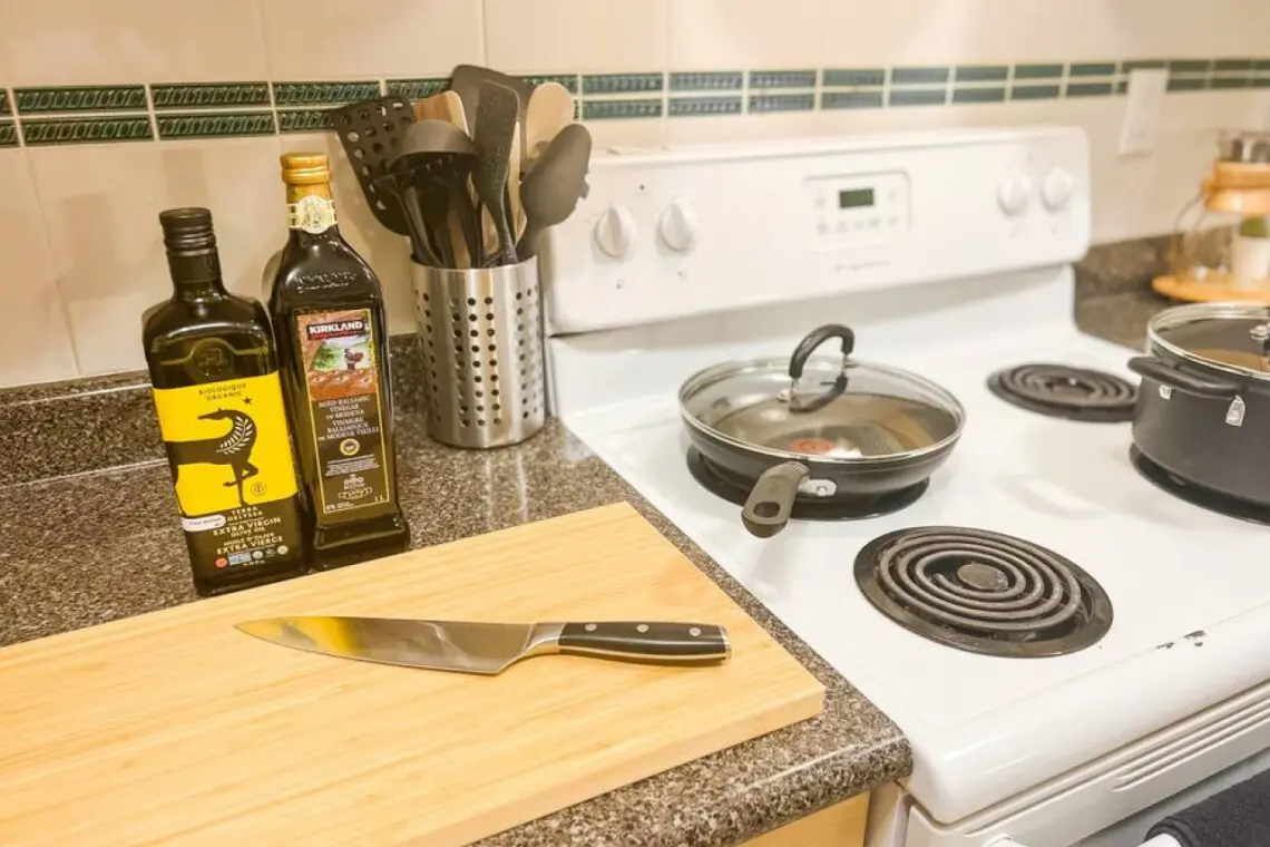 Everything guests need to cook comfortably at home is provided — from quality cookware and utensils to essential ingredients for effortless meal prep.