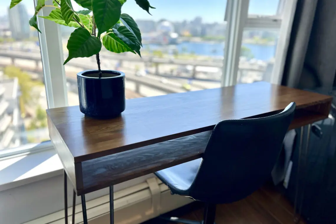 Stay inspired in this bright workspace, where natural light and city views create the perfect setting for focus, creativity, or remote work during your Vancouver stay.