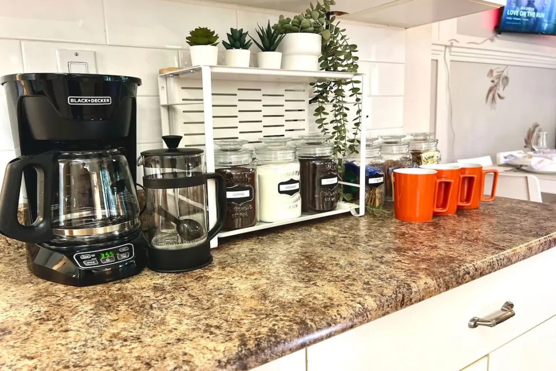 Start the day right with a fresh brew from the fully stocked coffee station. Guests can enjoy their favorite morning blend in the comfort of this cozy Vancouver suite.