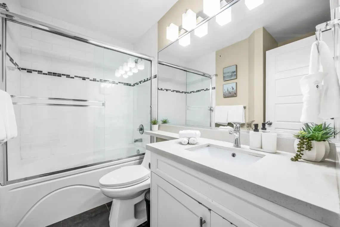 Bright and spotless bathroom featuring a bathtub, shower, and toilet for your convenience — thoughtfully located on the second floor between Bedroom 2 and Bedroom 3 for easy access.