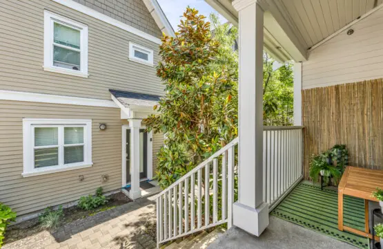 Inviting and private entrance surrounded by vibrant greenery, creating a peaceful transition from the outdoors into your relaxing home away from home — perfect for a quiet morning or evening unwind.