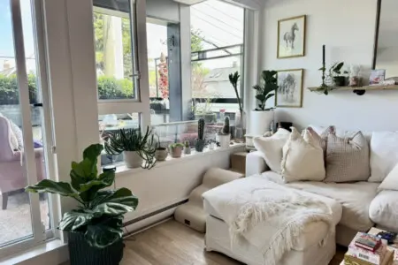 Cozy vibes and natural light. Perfect spot to relax, read, or enjoy your morning coffee while feeling connected to the outdoors.
